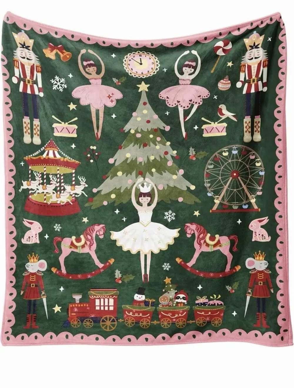 Nutcracker Christmas Throw Blanket- Ultra Soft, Green 50x60” New